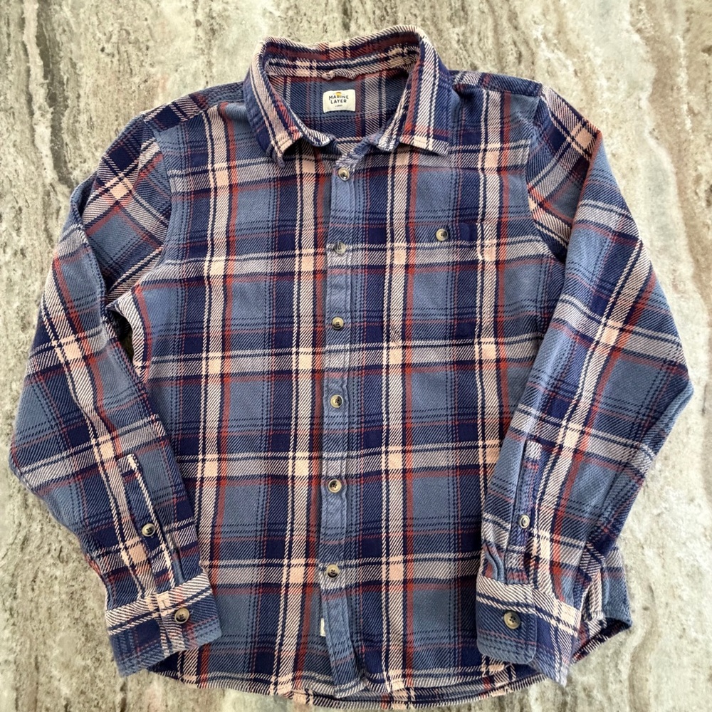 Marine Layer Cole Textured Twill Shirt Men’s Large Blue Plaid Button-Up EUC